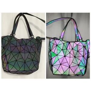 LOVEVOOK - Dark Coal Holographic Geometric Tote / Purse with Crossbody Strap